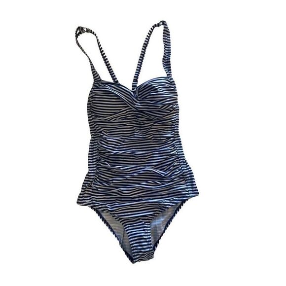 BOUTIQUE STRIPED RUCHED ONEPIECE SWIMSUIT - Picture 1 of 4
